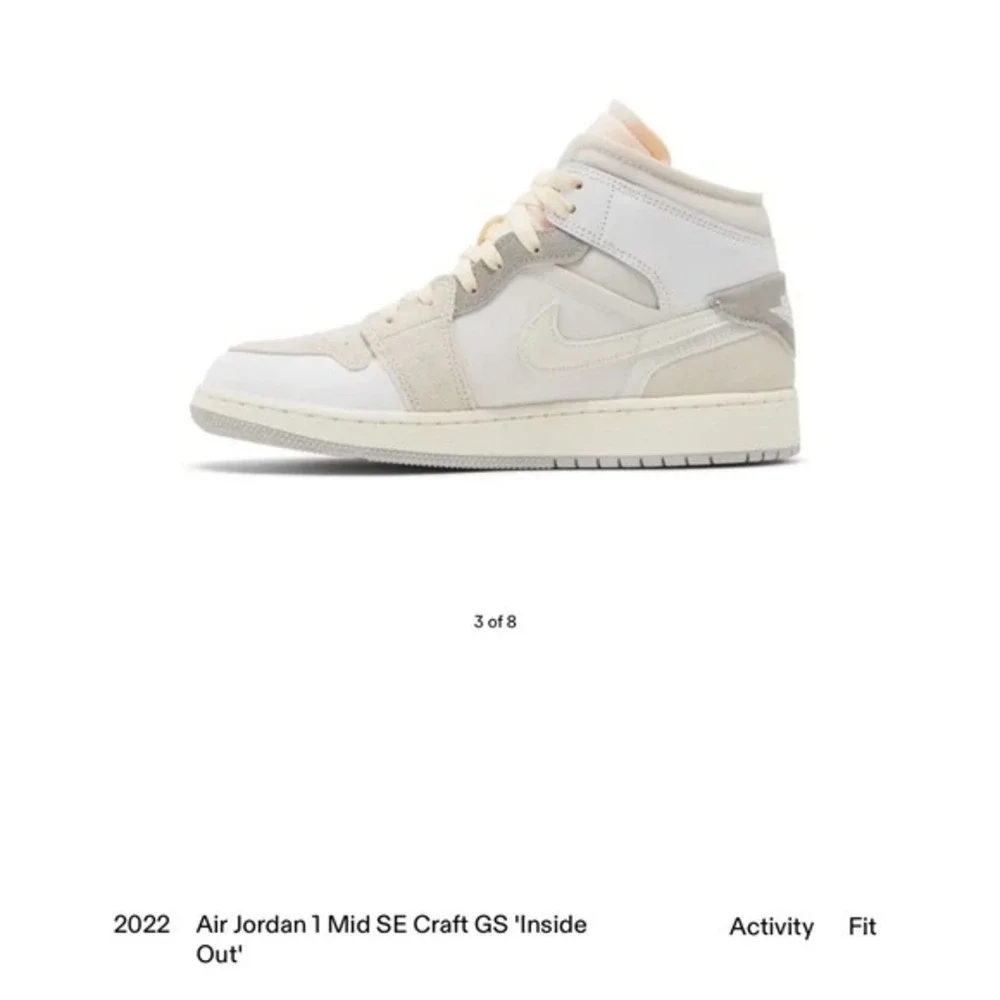 Nike Air Jordan 1 Mid SE Craft Inside‎ Out Sneakers Shoes Beige Grey Size 6Y